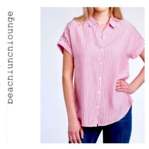 Beachlunchlounge Stripe Cotton and Modal Button Up Shirt